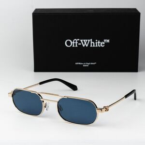 Off-White VAIDEN Men Sunglasses Gold Blue Oval OERI123 VAIDEN 7645 NEW AUTHENTIC